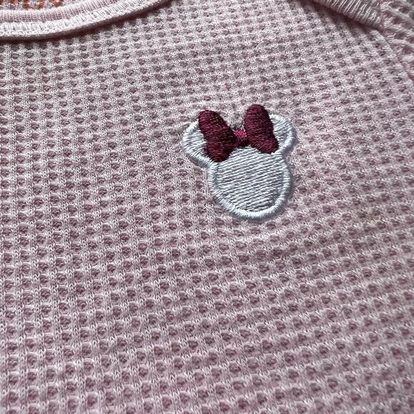 Disney Baby Pink Minnie Mouse Waffle Knit Long Sleeve One Piece Set of 2 - Picture 7 of 14
